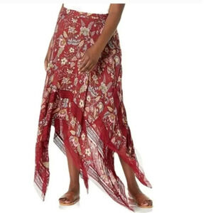 BCBGMaxazria Floral Toile Handkerchief Midi Floral Red Skirt Size: XL